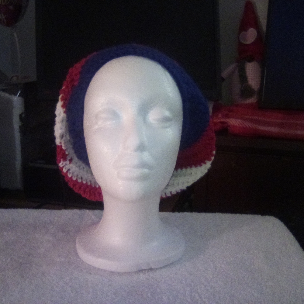 Stylish Red, White, and Blue Knit Beret